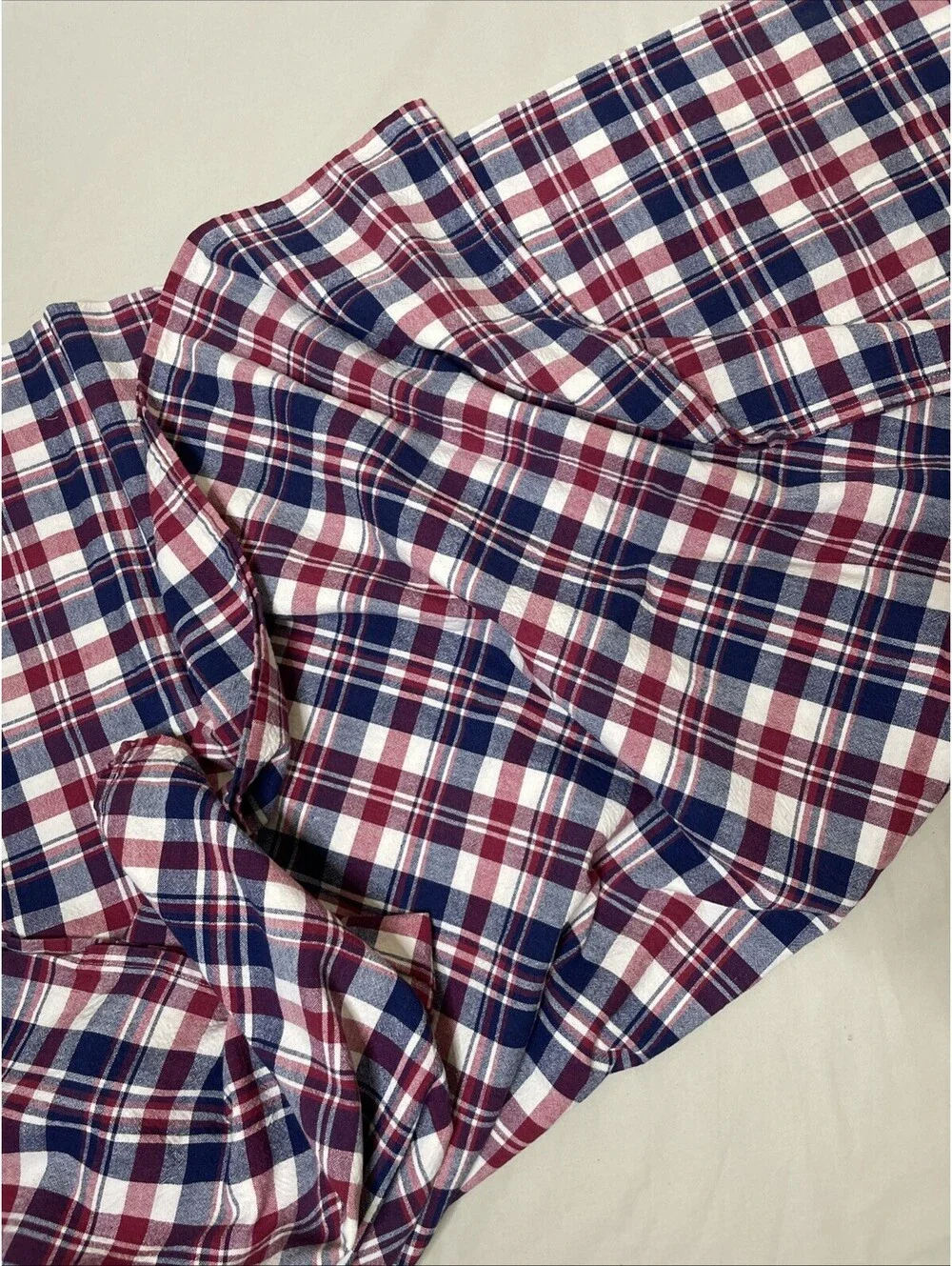 4th Of July Cotton Blend Red, White, & Navy Blue Plaid Tablecloth 57”x 96”